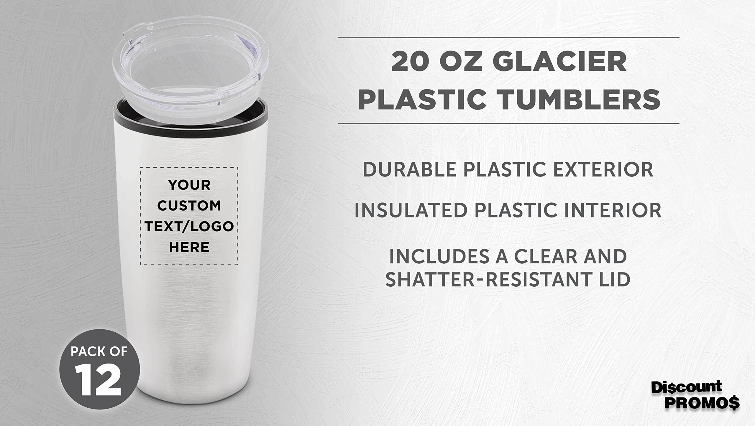 12-Pack Custom 20oz Insulated Plastic Tumblers with Lids - Personalized Bulk Coffee Cups, Iced Beverage Tumblers for Travel, Office & Outdoor Use - Silver