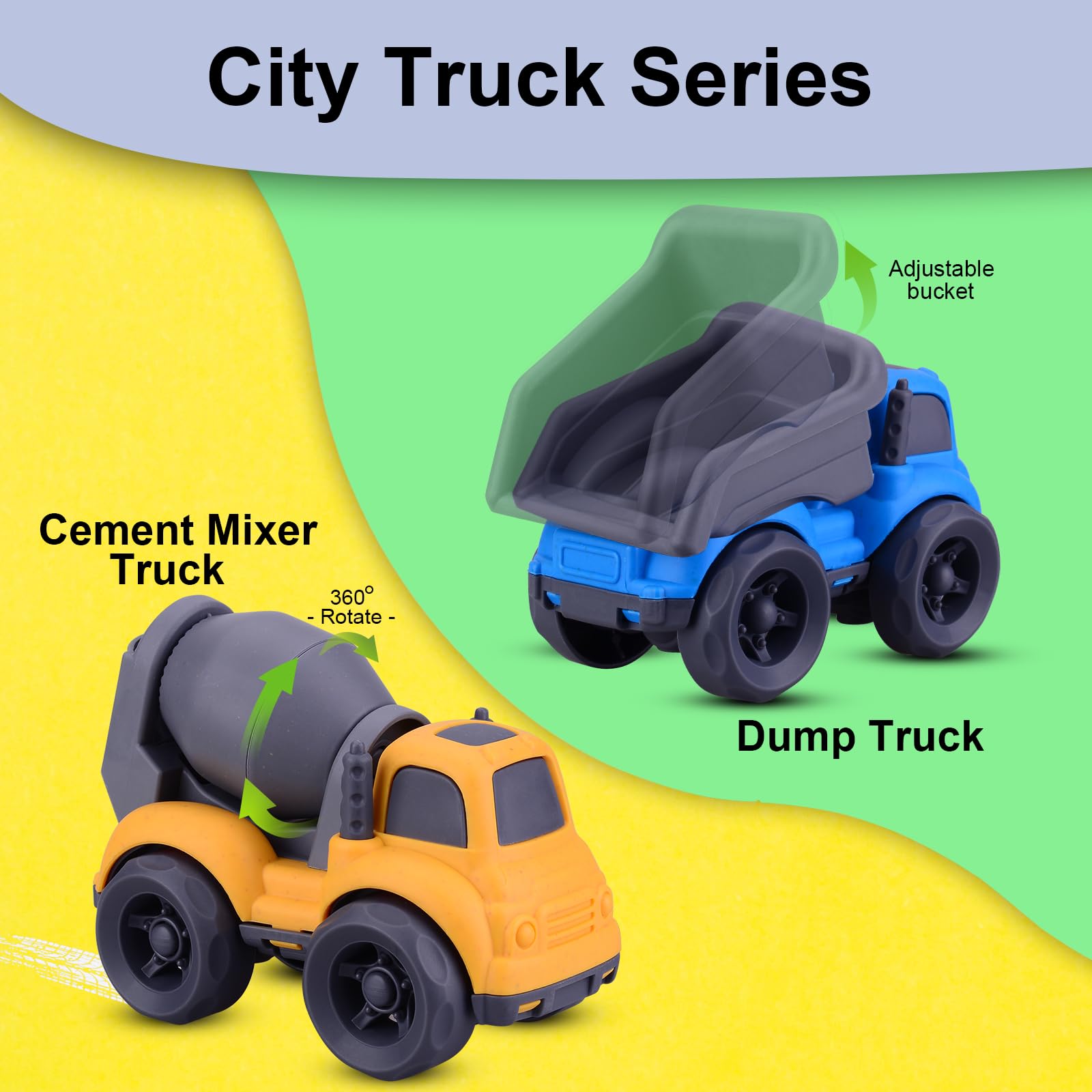 BPA Free & Non-Toxic Toddler Car Toys Set - Dump Truck & Cement Mixer for 3 4 5 Year Old Boys Girls | Safe Easter Basket Christmas Birthday Gifts for Kids | Perfect for Pretend Play, Construction Theme Parties & Early Learning Development