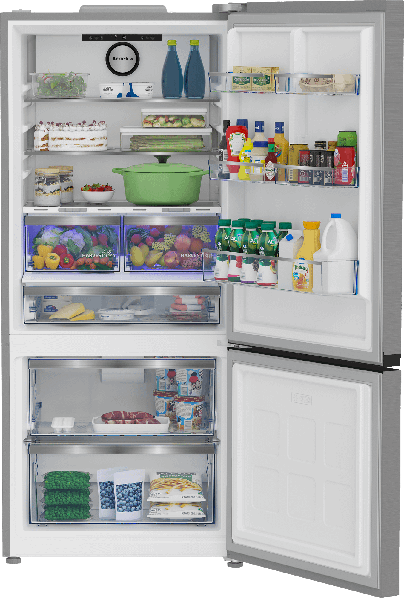 Beko BFBF30116SS 30 Inch Bottom Freezer Refrigerator - Energy Efficient Stainless Steel French Door Fridge for Kitchen, Home & Office Use
