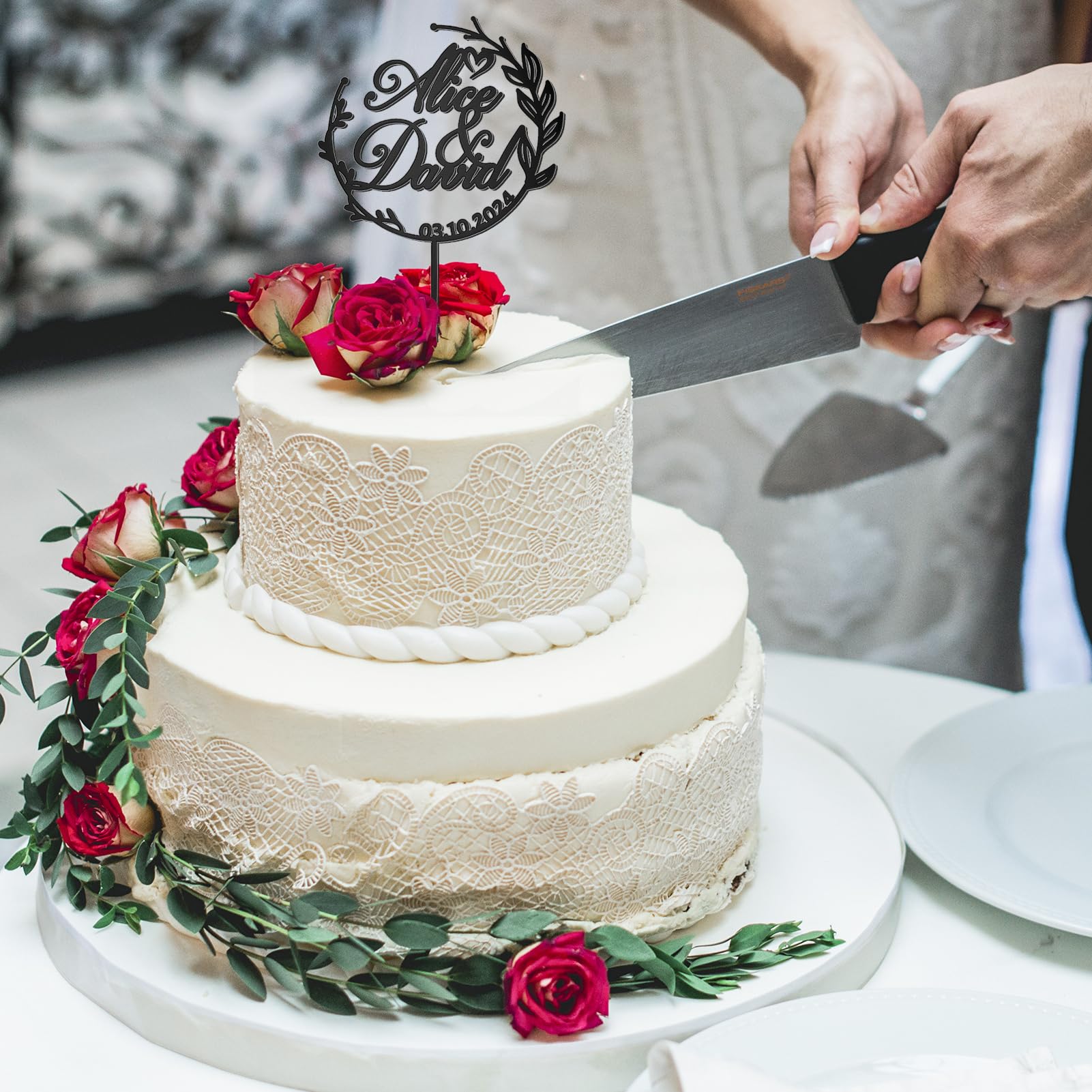 Custom Wedding Cake Toppers with Name & Date - Acrylic Mr & Mrs Cake Topper for Bride & Groom - Anniversary, Engagement & Wedding Cake Decorations (Style3, Black) - Perfect for Wedding Cakes, Anniversary Celebrations & Romantic Events