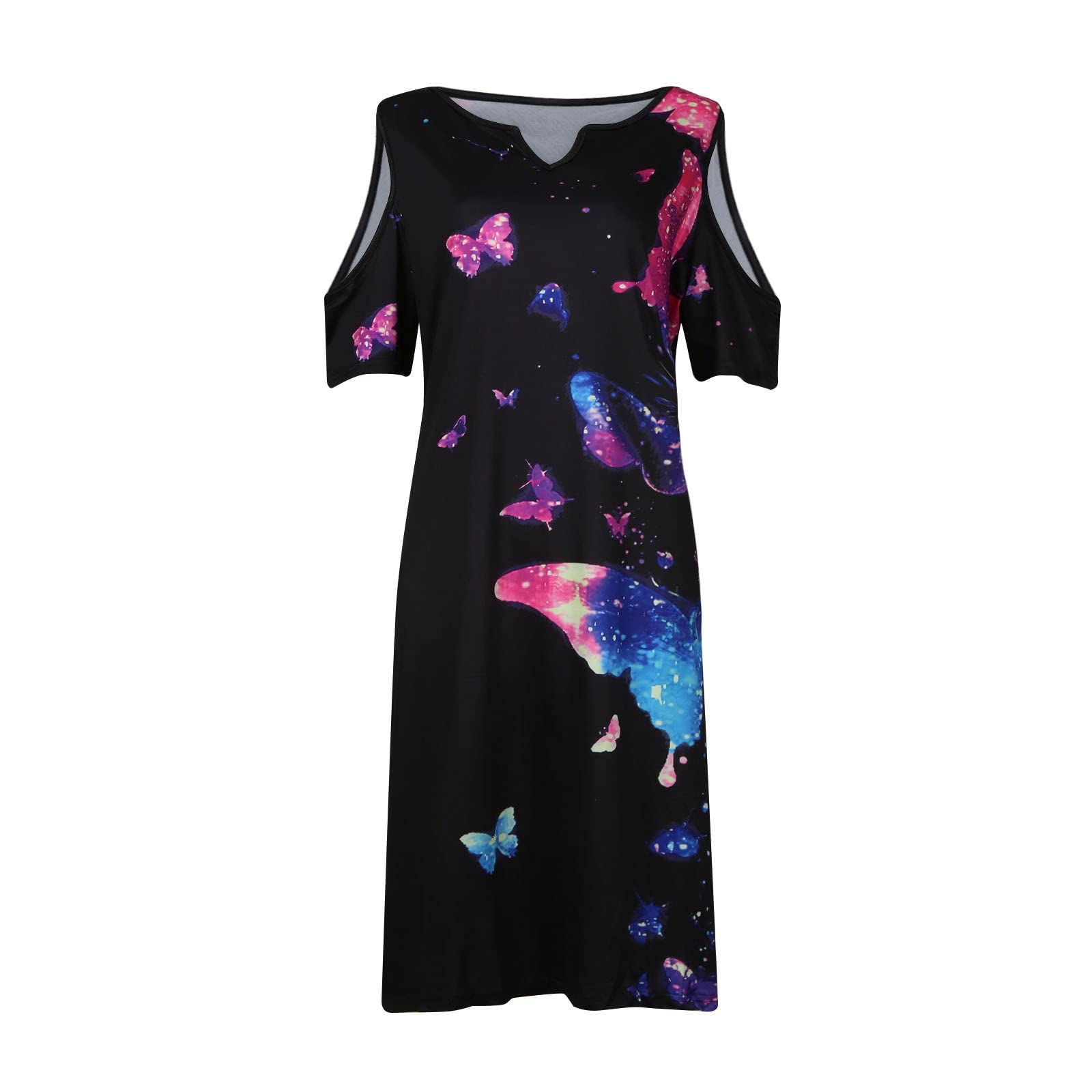 Elegant Butterfly Print Off Shoulder V Neck Short Sleeve Midi Dress for Women 2025 | Sexy Casual Plus Size Summer Dress for Party, Date Night & Vacation