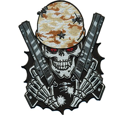 Anarchy Soldiers Death Head Camouflage Pistol Skull Backpatch - Iron On Sew On Patch for Biker Jackets, Vest, Denim & DIY Clothing Customization