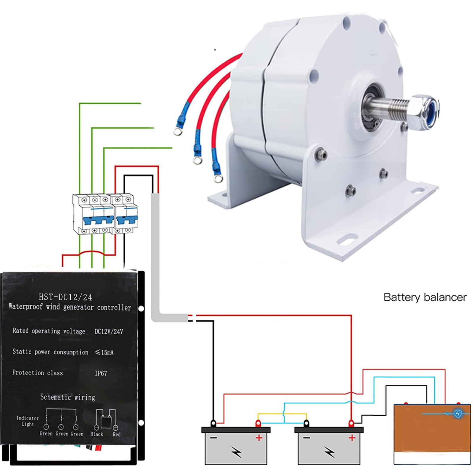 12V 24V 48V 12000W Permanent Magnet Three Phase Gearless Alternator with Base & Controller - for Wind Turbine, Water Turbine, DIY Renewable Energy Projects