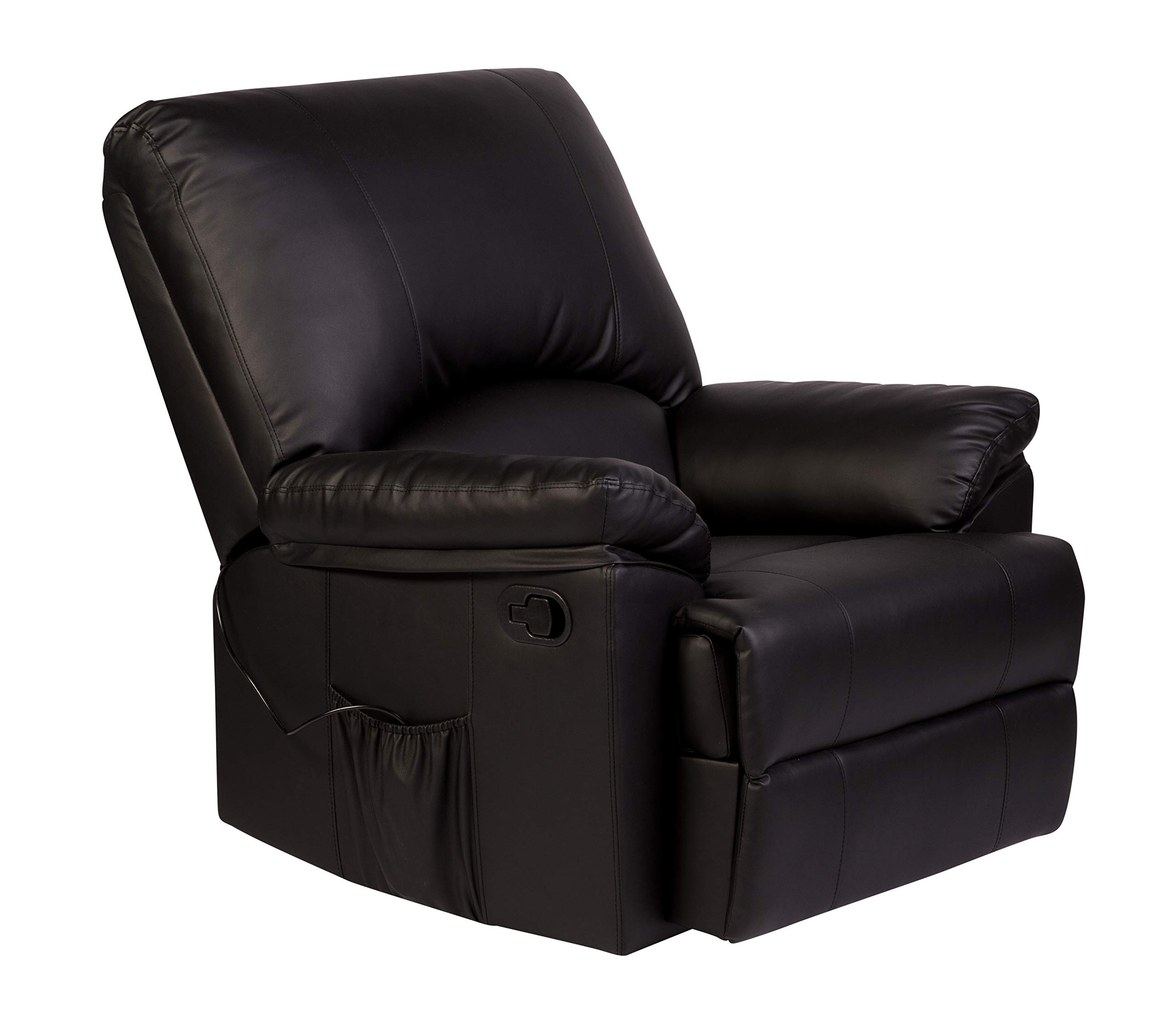 RelaxZen Reynolds Massage Recliner Chair with Heat & Vibration - Black Leather Power Lift Recliner for Living Room, Home Theater & Office - Perfect for Back Pain Relief & Relaxation