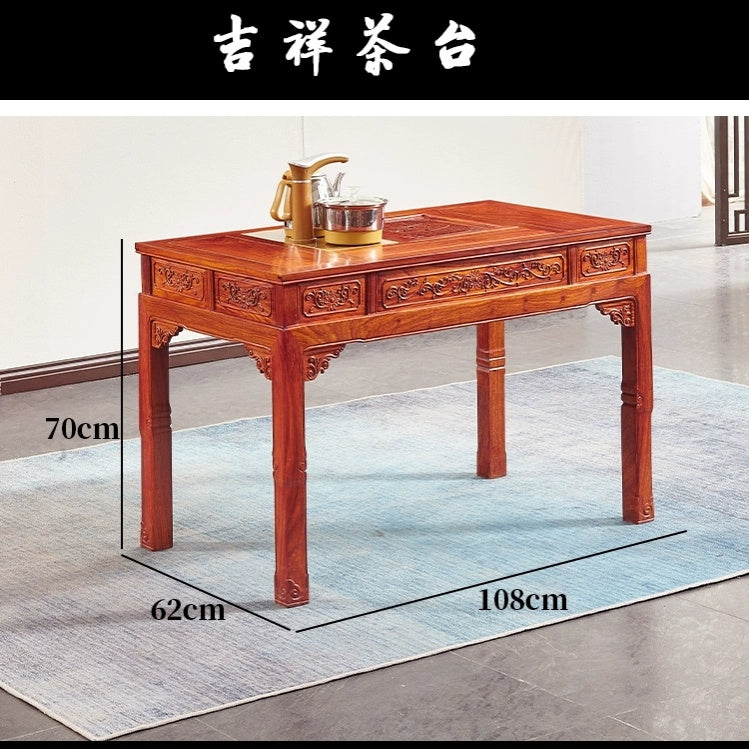 Premium African Rosewood Tea Table Set - Handcrafted Wooden Coffee Table with Matching Stools - Perfect for Living Room, Lounge, and Outdoor Patio Decor