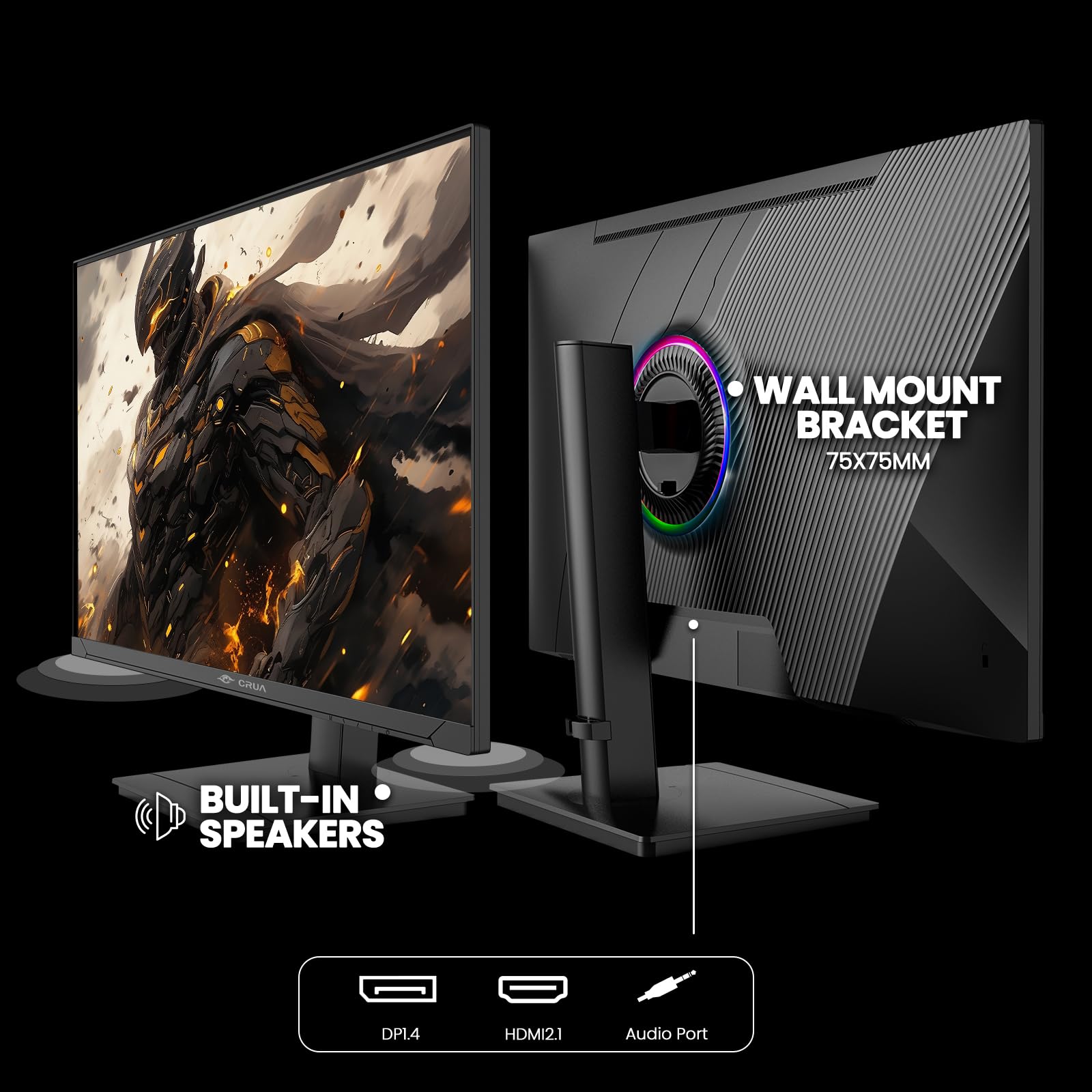 CRUA 27-Inch 360Hz Gaming Monitor, QHD 1440P IPS Display, 100% sRGB, Built-in Speakers, Height/Pivot/Swivel/Tilt Adjustable, FreeSync, DP & HDMI, Wall Mountable - Black - Perfect for Competitive Gaming, Streaming, and Home Office Setup