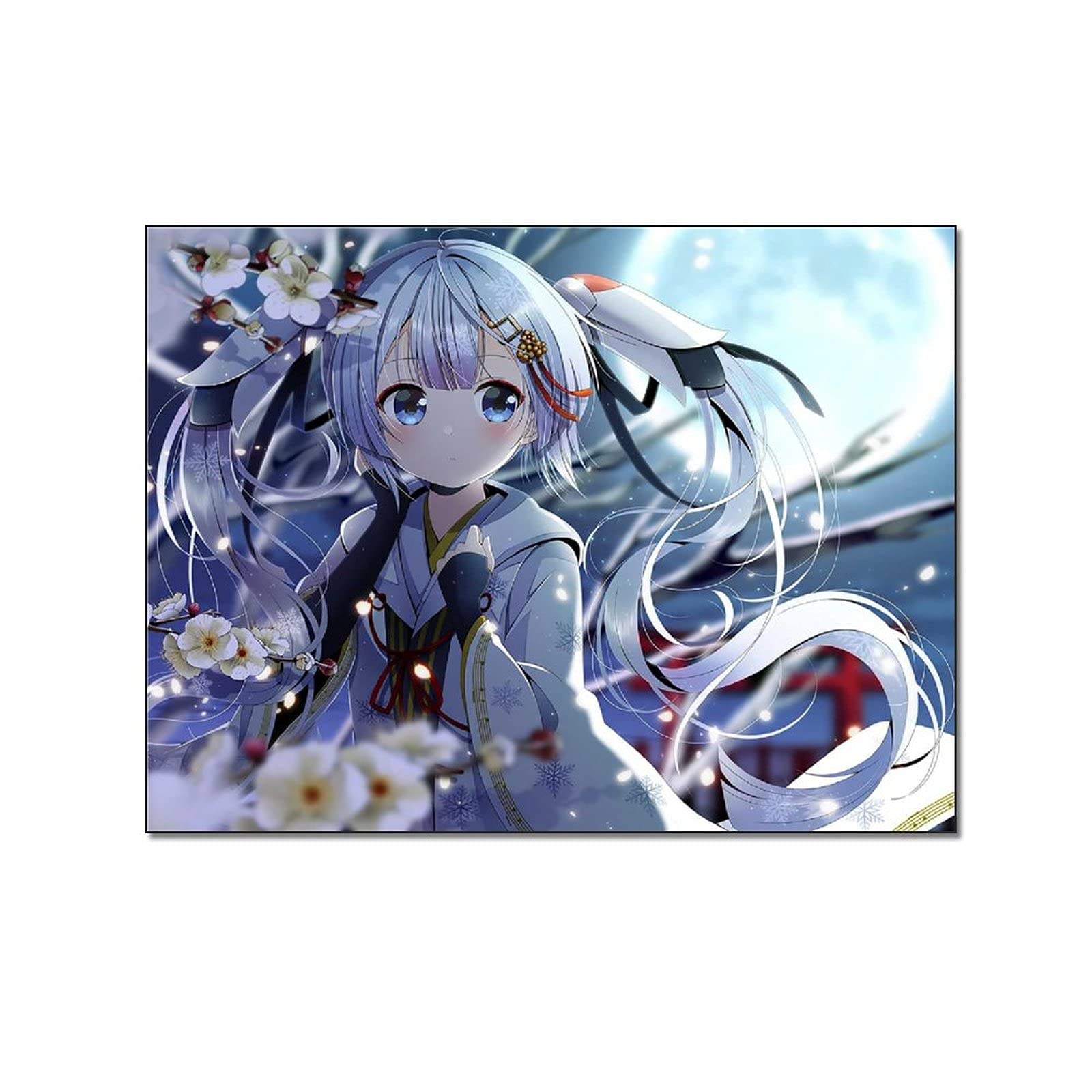 Anime Girl Moon Peach Art Poster - Kawaii Cartoon Wall Decor Painting for Living Room & Bedroom - 24x32 Inch (60x80cm) Canvas Print - Perfect for Anime Lovers, Teen Room Decor & Gift Ideas