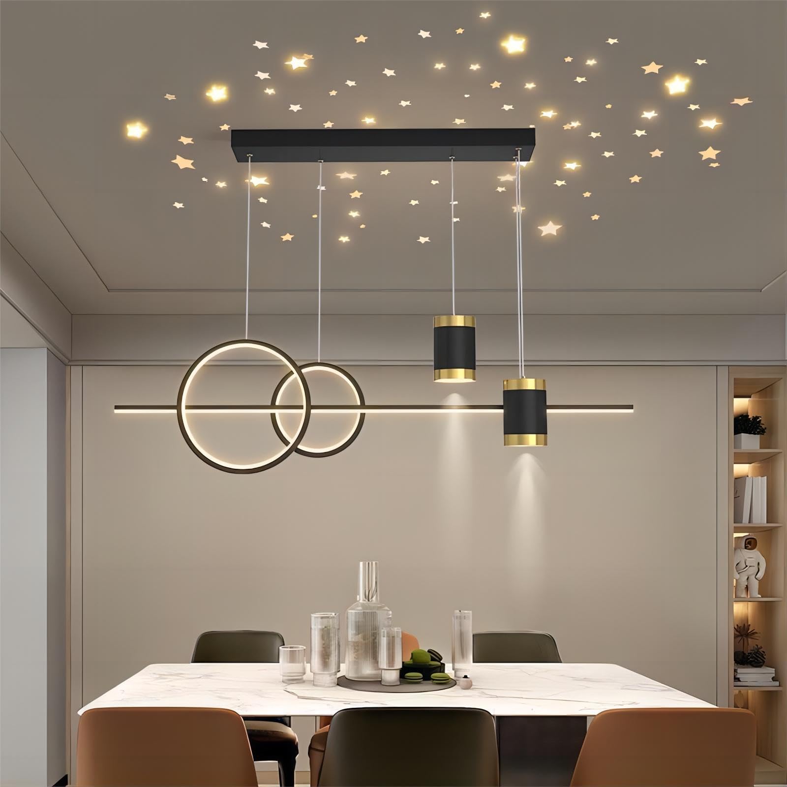 5-Light LED Island Pendant Light - 39.4 Inch Modern Geometric Linear Hanging Light with Remote Control & Dimmable Function - Perfect for Kitchen Island, Dining Room, Bar Counter and Open Concept Spaces (Black)