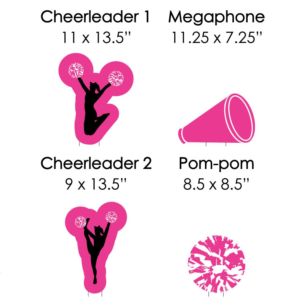 Big Dot of Happiness Cheerleading Decorations - 10-Piece Pom-Poms, Megaphones & Lawn Signs for Outdoor Birthday Parties, Cheerleader Celebrations & Game Day Spirit - Yard Decor for Sports Events & Team Pride