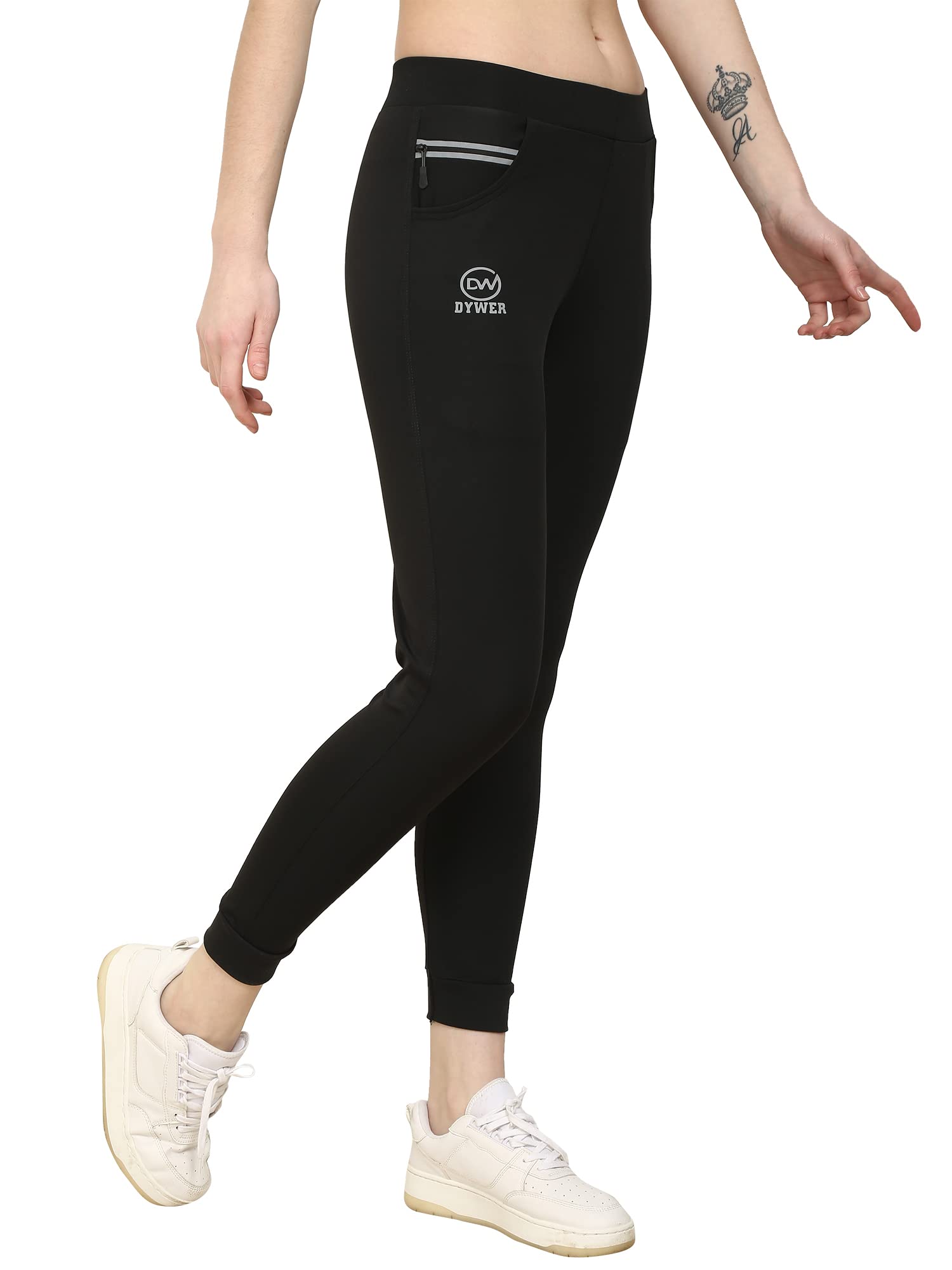 DYWER Girls' Ankle-Length Tights with 2 Curved Pockets & 1 Zip Pocket - Stretchable Leggings with Normal Waist for School, Sports & Everyday Wear