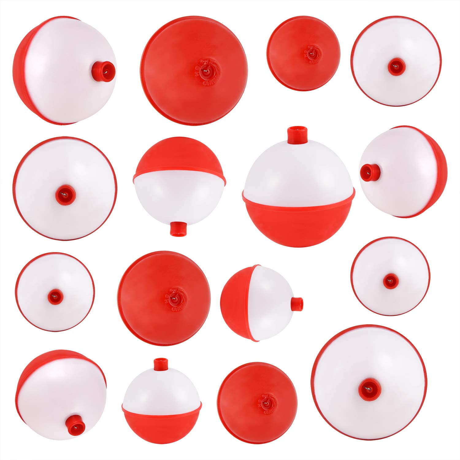 Coopay ABS Fishing Bobbers 30-50Pcs Set - Snap-On Round Buoy Floats with Push Button for Freshwater & Saltwater Fishing - Red/White Fishing Tackle Accessories for Bass, Trout, and Catfish
