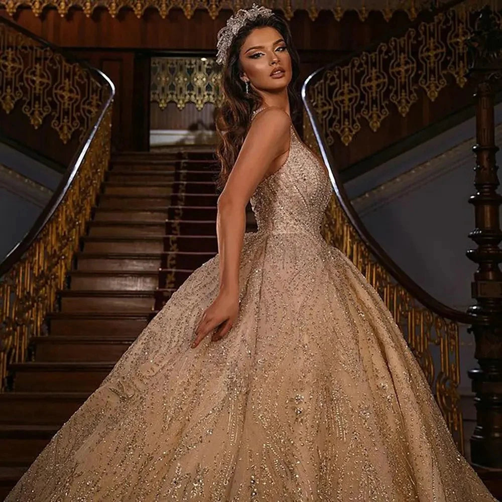 Exquisite Crystal Beaded Ball Gown Wedding Dress - Custom Shiny Floor-Length Bridal Gown for Bride (Vestido de Novia) | Perfect for Grand Weddings, Red Carpet Events & Formal Galas
