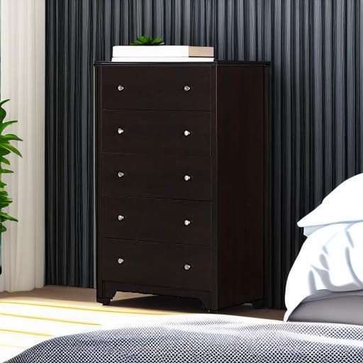 South Shore Vito Collection 5-Drawer Dresser in Chocolate Finish with Matte Nickel Handles - Perfect for Bedroom Storage and Organization