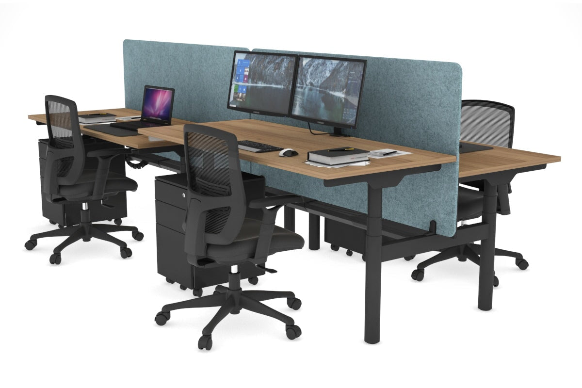 Flexi Premium Height Adjustable 4-Person H Bench Workstation - Black Frame [1200L x 700W] - Ideal for Office, Coworking Space & Home Office Setup