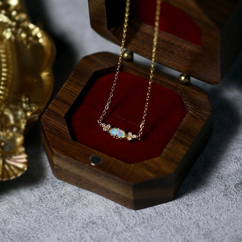 Opal Gemstone Necklace and Ring Set - Sterling Silver Jewelry for Women | Elegant Gift for Birthday, Anniversary & Special Occasions | HJZB 288