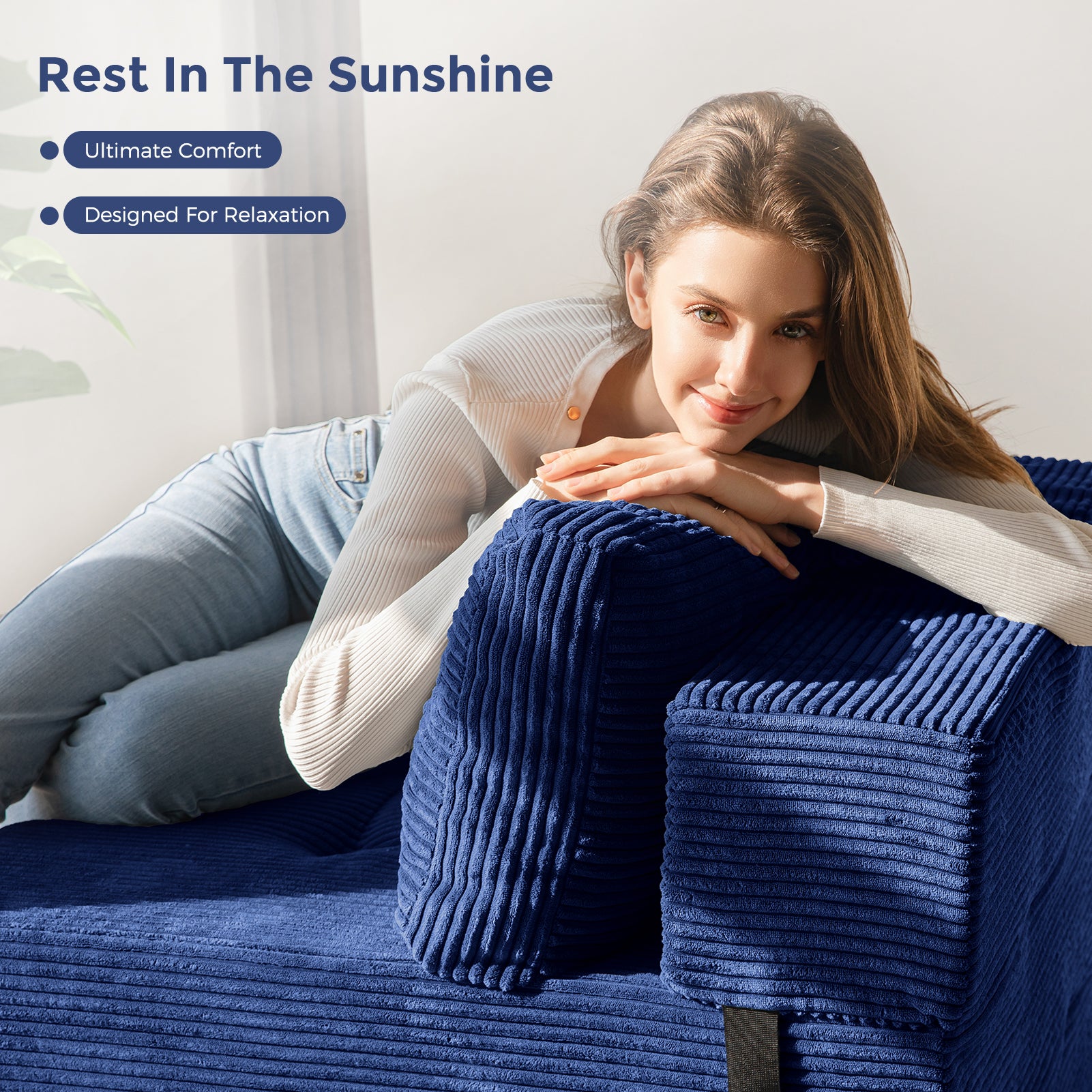 MAXYOYO Folding Sofa Bed - Convertible Sleeper Sofa with High Density Support Foam for Living Room & Bedroom - Navy Blue - Perfect for Small Spaces, Guest Rooms & Apartments