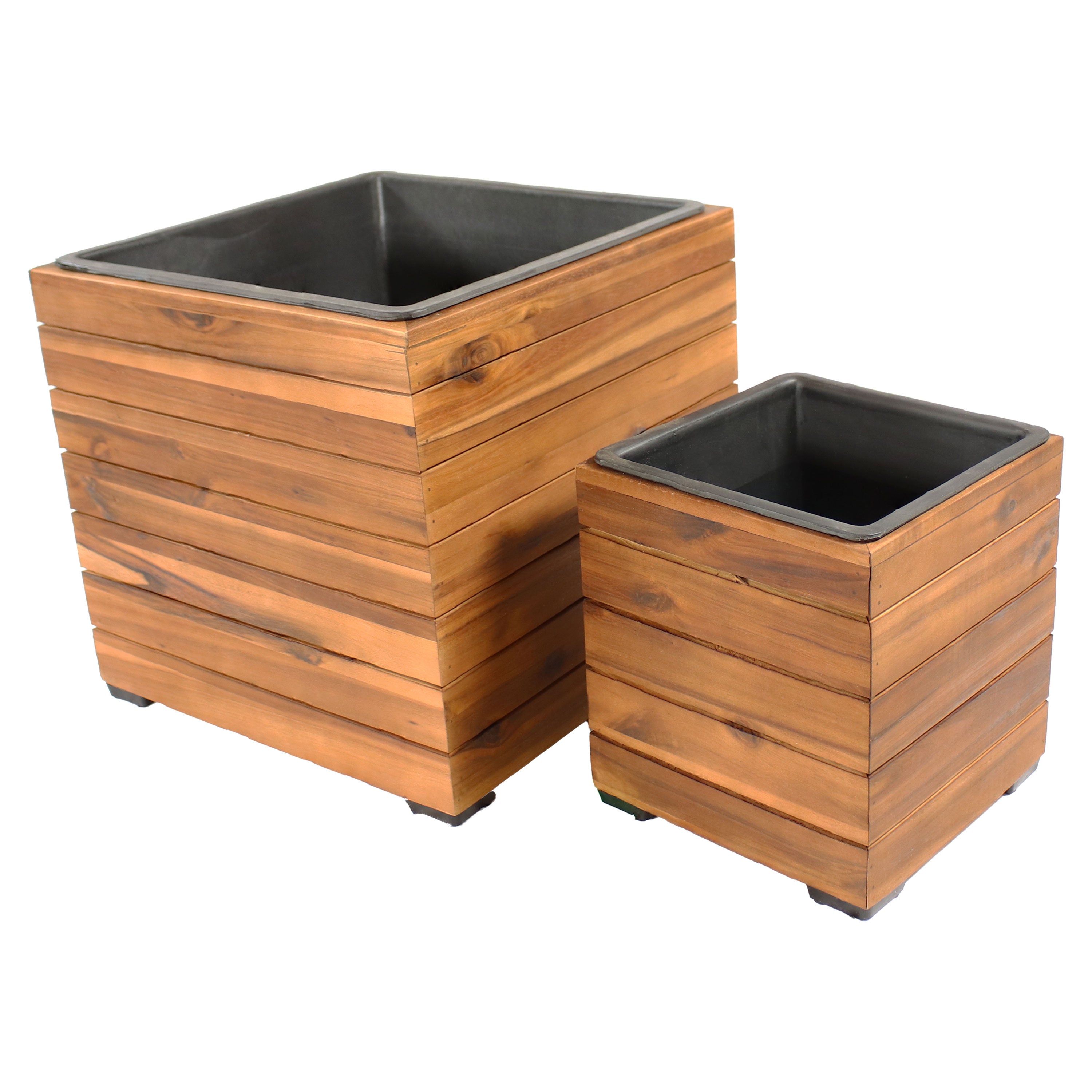 Sunnydaze 2-Piece Wooden Planter Box Set with Plastic Liners - Outdoor Garden Decor for Flowers, Herbs & Plants - Perfect for Patio, Balcony & Backyard Gardening