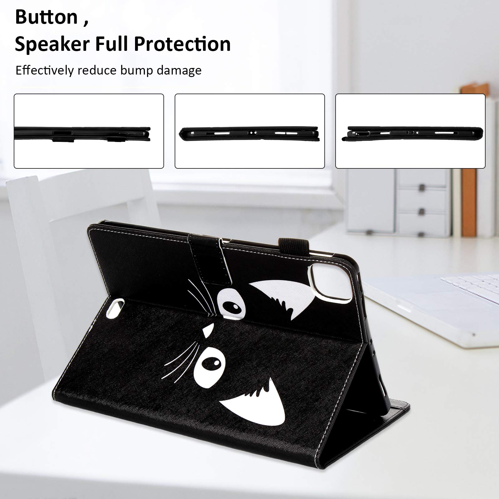Dteck PU Leather iPad Air 11''/iPad Pro 11'' Case (1st-5th Gen) - Multi-Angle Stand Folio with Auto Wake/Sleep & Card Slots | Protective Cover for Work, School & Travel | Black Cat Design