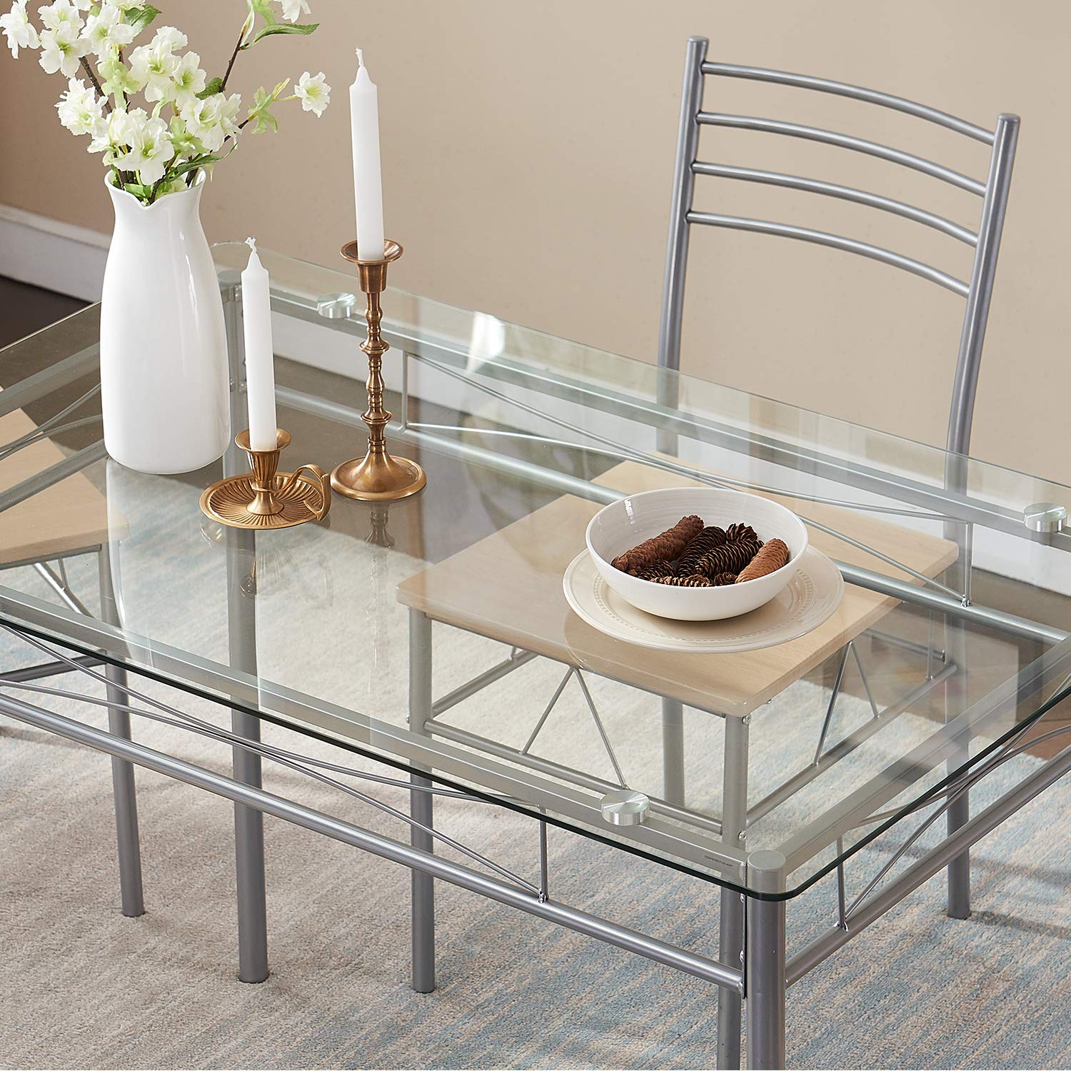 VECELO 5-Piece Space Saving Kitchen Dining Table and Chairs Set - Compact Dinette for Small Spaces, Silver | Perfect for Apartments, Breakfast Nooks & Cozy Kitchens