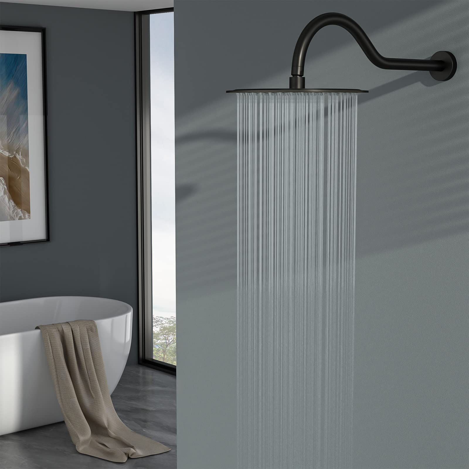 Lordear 17 Inch Black Shower Arm Extension with Flange - T304 Stainless Steel Matte Finish for Rainfall Shower Heads - Perfect for Bathroom Renovation & Spa-Like Shower Experience