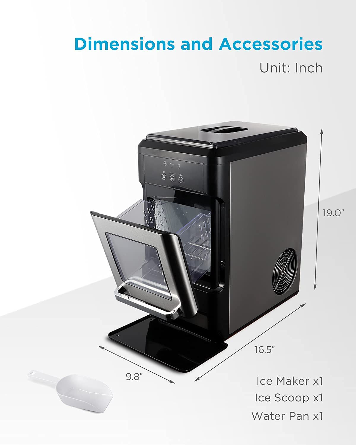 Portable Chewable Nugget Ice Maker Machine - 44lbs/Day, Self-Cleaning Countertop Ice Maker for Home, Office, and Commercial Use - Perfect for Cocktails, Smoothies, and Beverages