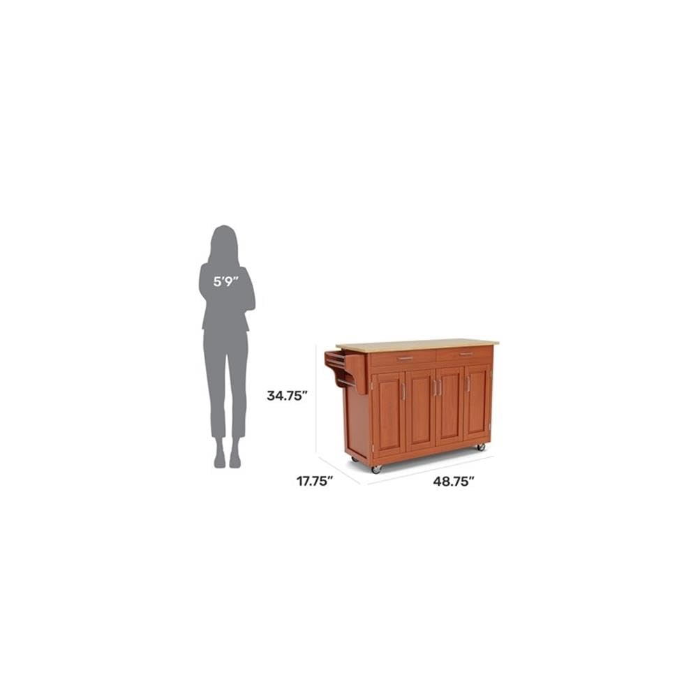Hawthorne Collections 49-Inch 2-Drawer 3-Shelf Oak Wood Kitchen Island Cart with Wheels - Perfect for Small Kitchens, Dining Rooms & Home Organization Storage