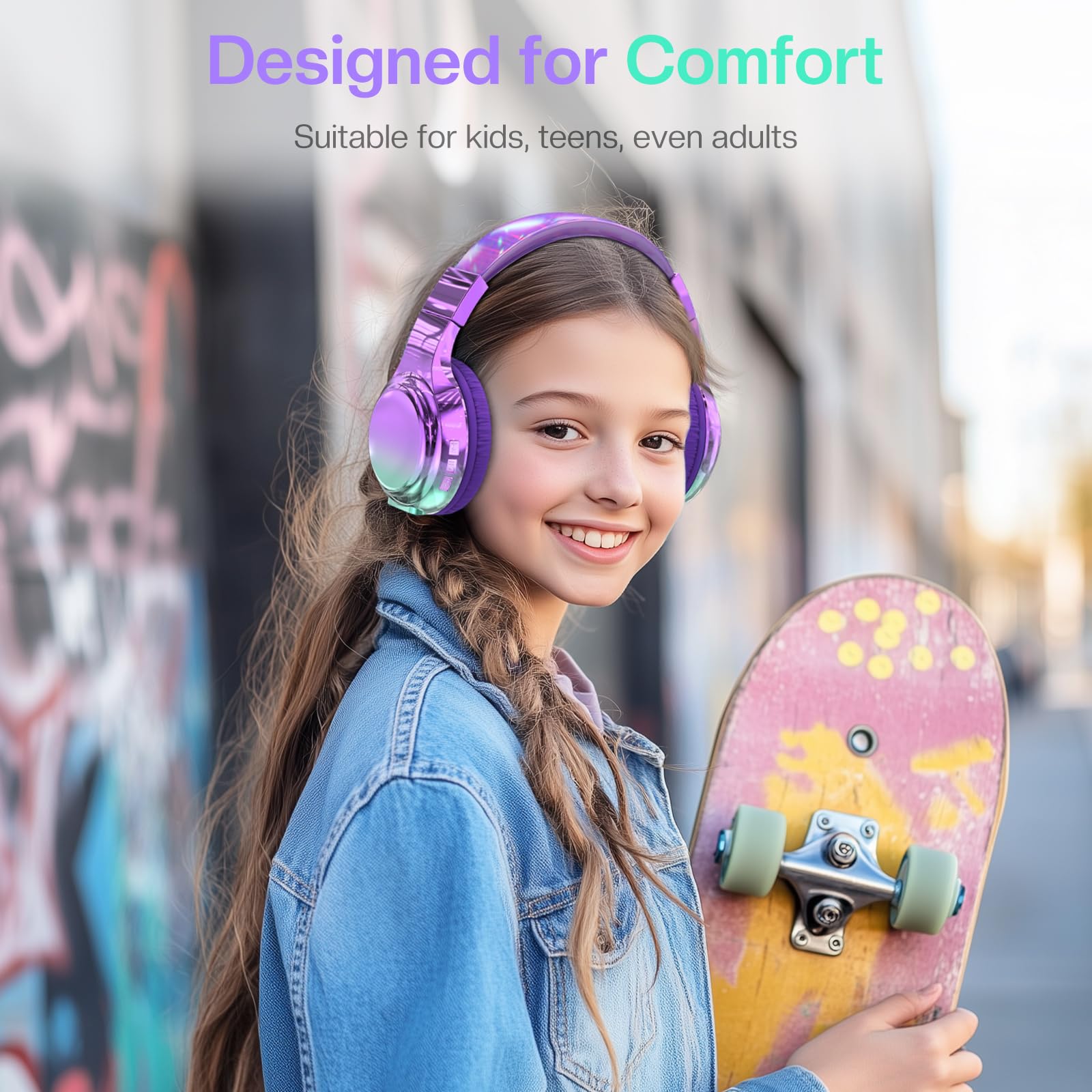 QearFun 2Pack Kids Bluetooth Headphones - Wireless On-Ear Headset with Built-in Mic, USB-C Fast Charging & Bluetooth 5.3 for Boys & Girls - Perfect for School, Travel, Online Classes, iPad, Tablet & Gaming