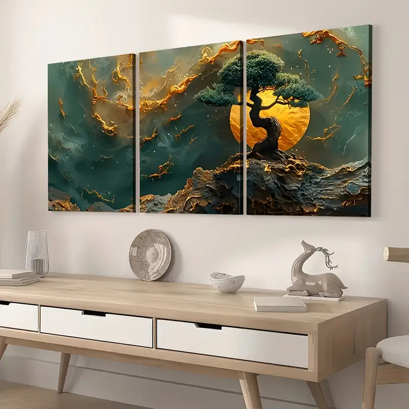 3-Piece Abstract Art Style Trees and Mountains Framed Canvas Wall Art Set - 40x60cm High Quality Print | Ready to Hang | Perfect for Living Room, Bedroom & Office Decor | 100% Australian Made
