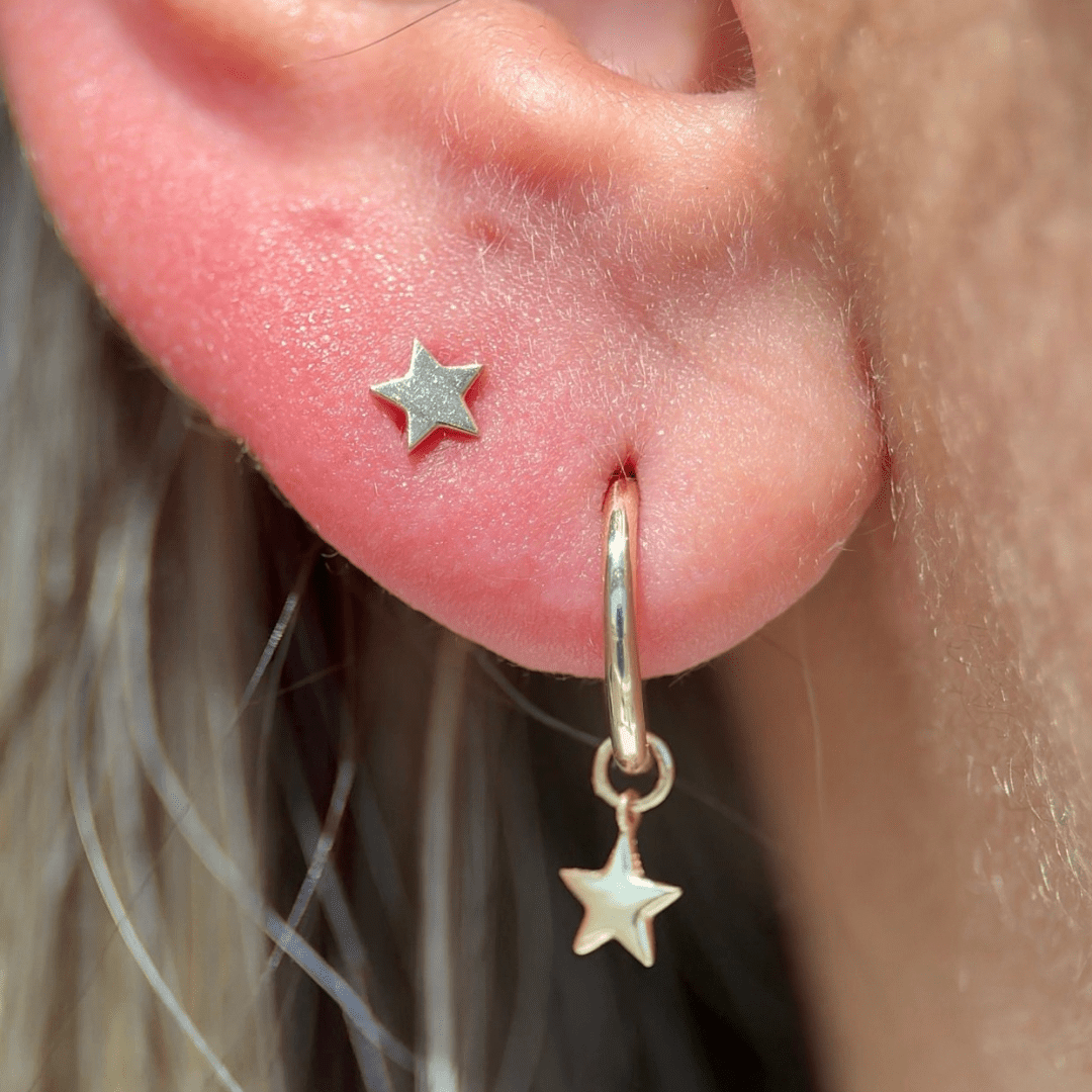 14k Yellow Gold Hoop Earrings with Star Charm - Perfect for Everyday Wear, Gifts & Special Occasions