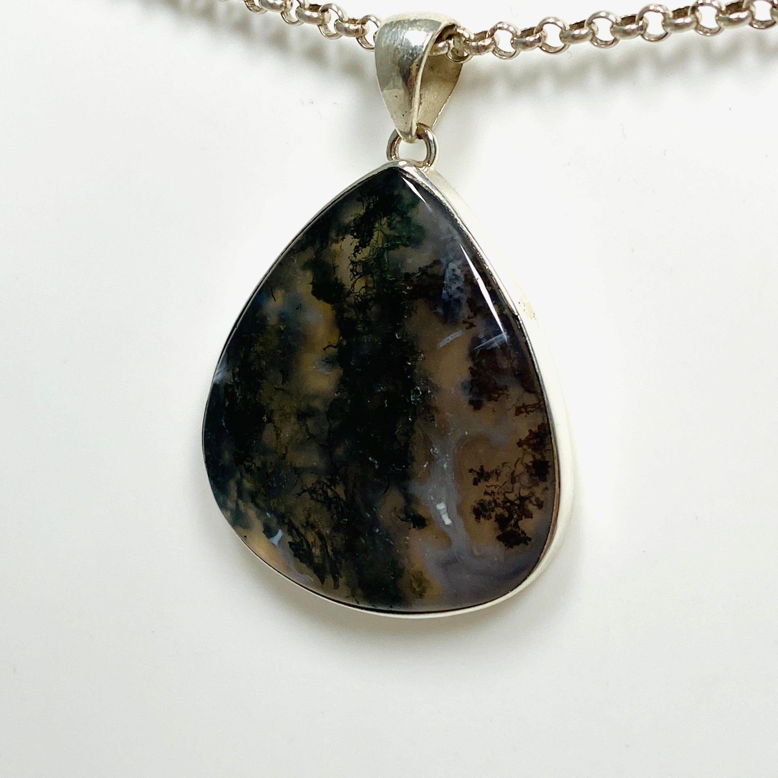 Natural Moss Agate Teardrop Pendant Necklace - 925 Sterling Silver Jewelry KPGJ3623 | Elegant Gift for Women, Boho Chic Accessory for Everyday Wear & Special Occasions