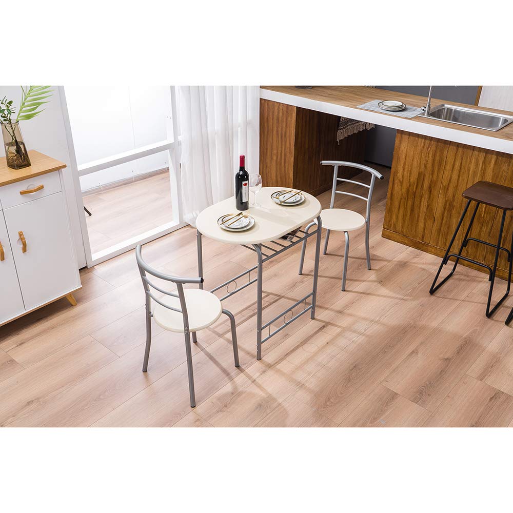 Savins GT1-ZJ PVC Breakfast Table Set with 2 Chairs - Natural Wood Finish - Perfect for Small Spaces, Balcony & Outdoor Dining