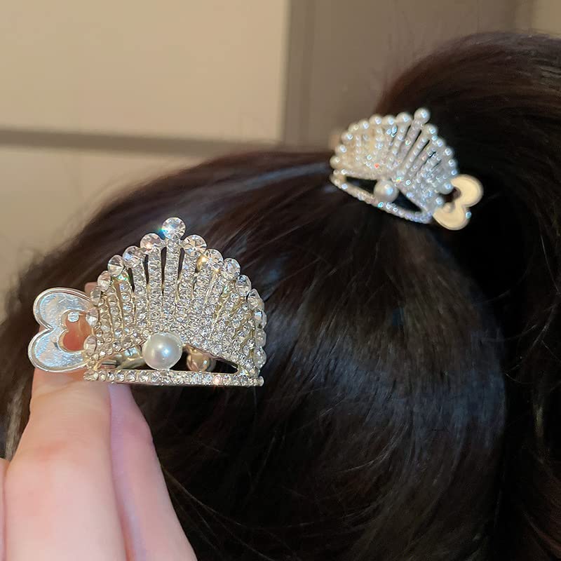 Samyak 2-Pack Rhinestone Crown Princess Ponytail Holder Hair Clips - Elegant Bridal Hair Accessories for Weddings, Prom, Parties & Special Occasions