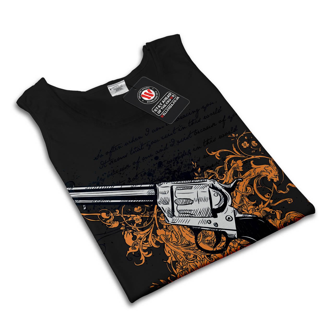 Wellcoda Women's Gun Print Tank Top - Breathable Active Sports Shirt for Gym, Running & Streetwear Fashion