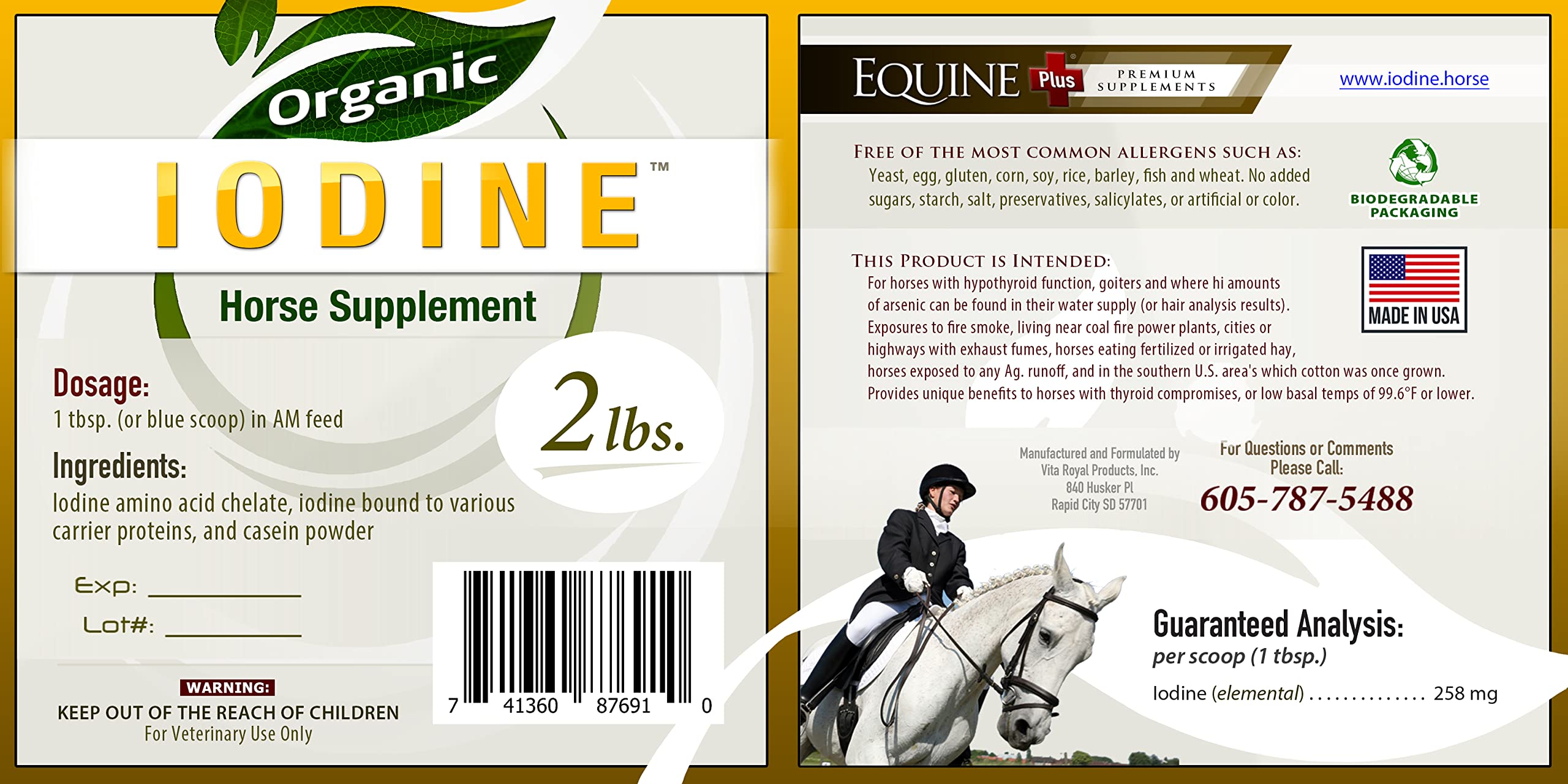 Organic Iodine Supplement 2 lbs - 18 Amino Acids for Horses & Livestock - Supports Thyroid Health & Metabolism - Ideal for Equine Nutrition & Farm Animal Care