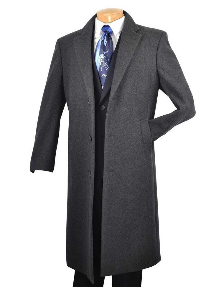 Premium Men's Charcoal Wool Topcoat - Classic Long Overcoat for Business & Formal Wear - Perfect for Office, Weddings & Winter Events