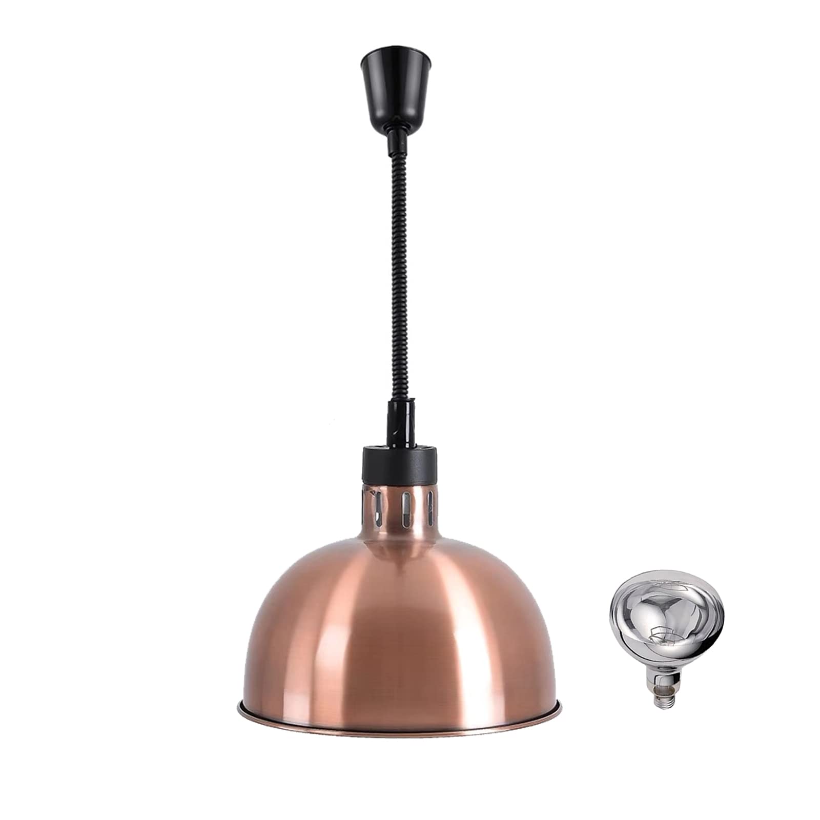 250W Infrared Food Warmer Heat Lamp with Retractable Cord - 29cm Copper Hanging Heating Light for Restaurants, Buffets & Catering - Perfect for Keeping Pizza, Fried Chicken & BBQ Warm at Events