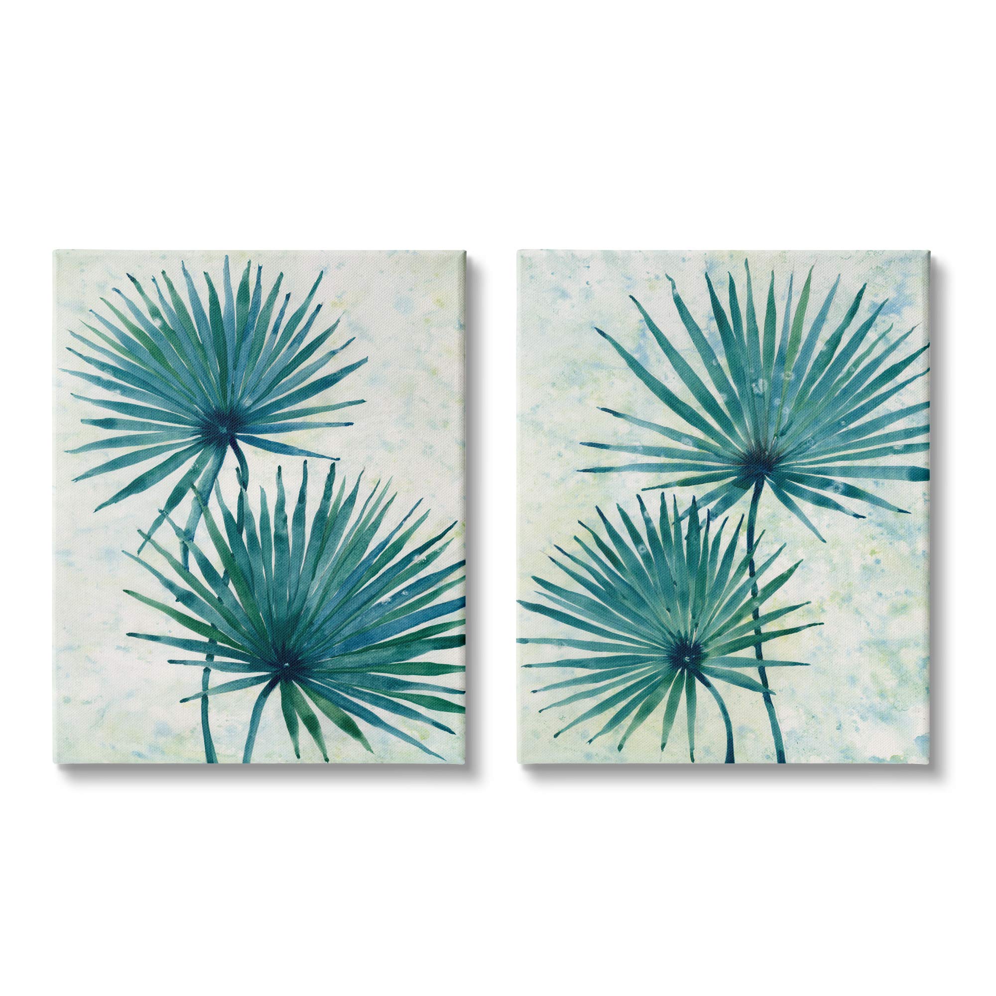 Stupell Industries Abstract Palm Fans Blue Green Silhouettes Wall Art Set - 2 Piece Canvas Prints 16x20 Inches by Tim Otoole - Tropical Home Decor for Living Room, Bedroom & Office