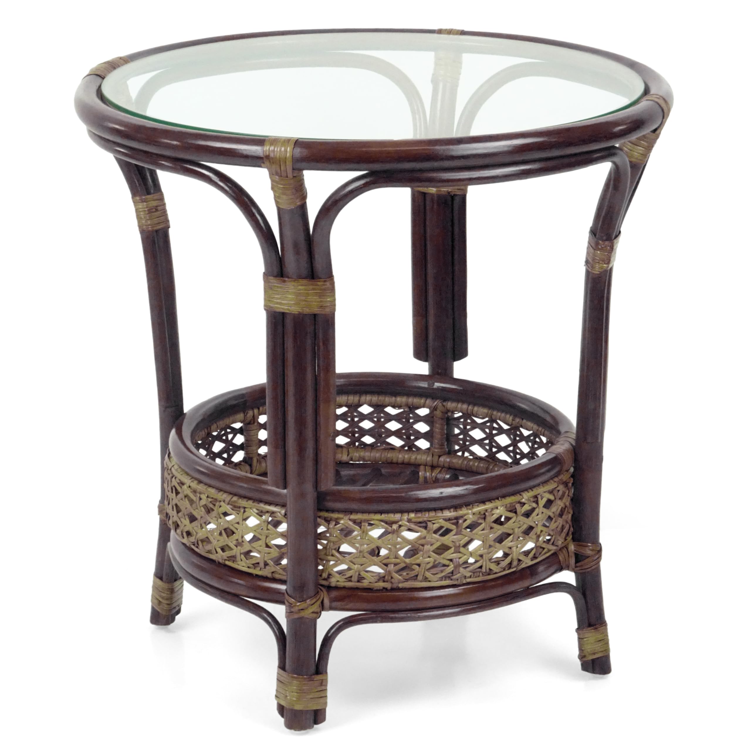 Handmade Rattan Coffee Table with Glass Top - Dark Brown for Living Room Decor