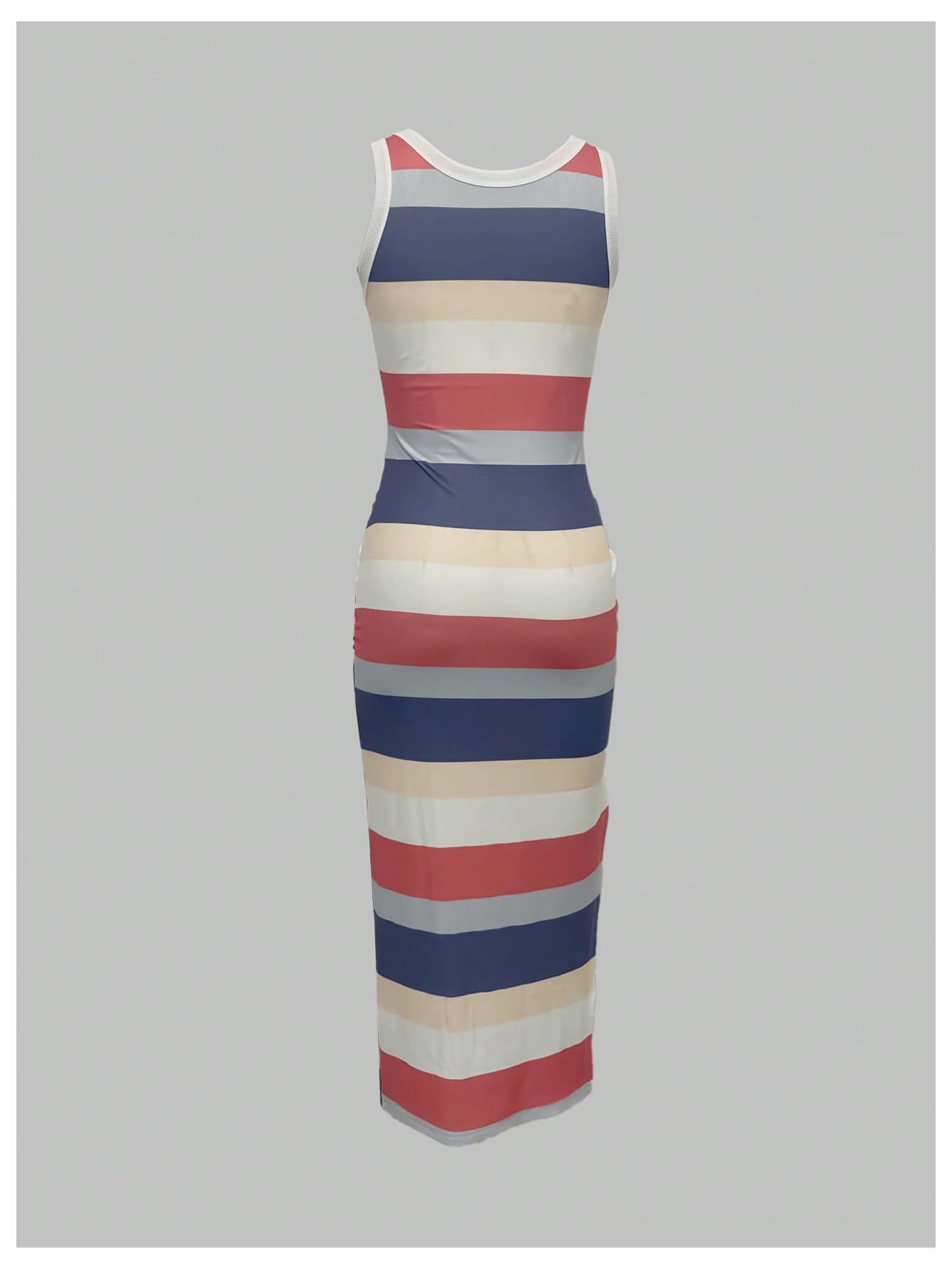 SOLY HUX Women's Color Block Striped Bodycon Tank Dress - Sleeveless Split Drawstring Midi Dress for Summer, Beach, Party & Night Out | Fashionable Slim Fit Stretchy Casual Outfit