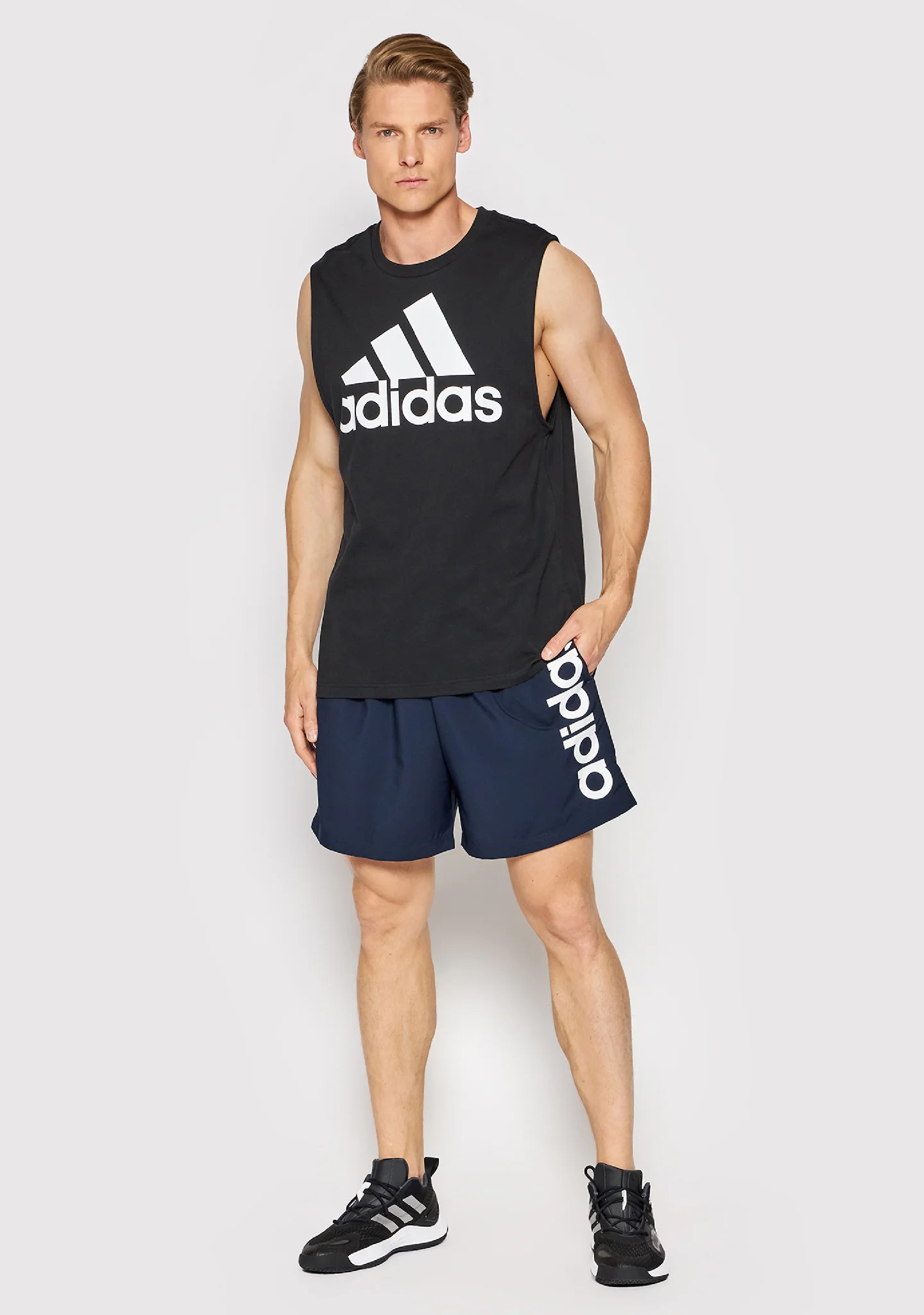 Adidas Men's Linear Logo Chelsea Shorts - Navy Blue Comfortable Athletic Shorts for Running, Gym & Casual Wear