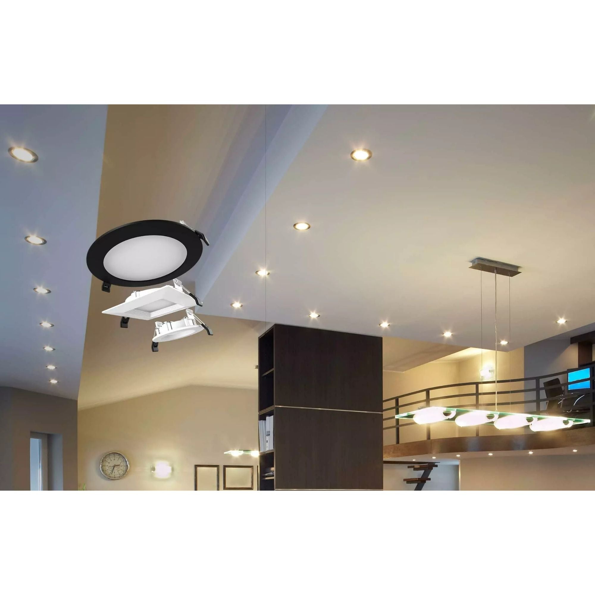 3 Wafer LED Downlight 500 Lumens 5 Color Temperatures (2700K-5000K) White Baffle Trim - Ultra-Thin Recessed Lighting for Bedroom, Kitchen, Bathroom & Living Room Ceiling