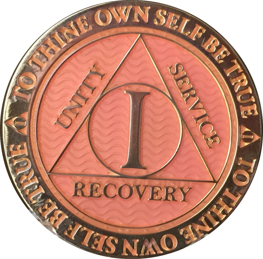 RecoveryChip 1 Year AA Medallion - Pink Silver Plated Sobriety Token for Alcoholics Anonymous - Perfect for Milestone Celebrations, Support Group Meetings & Personal Motivation