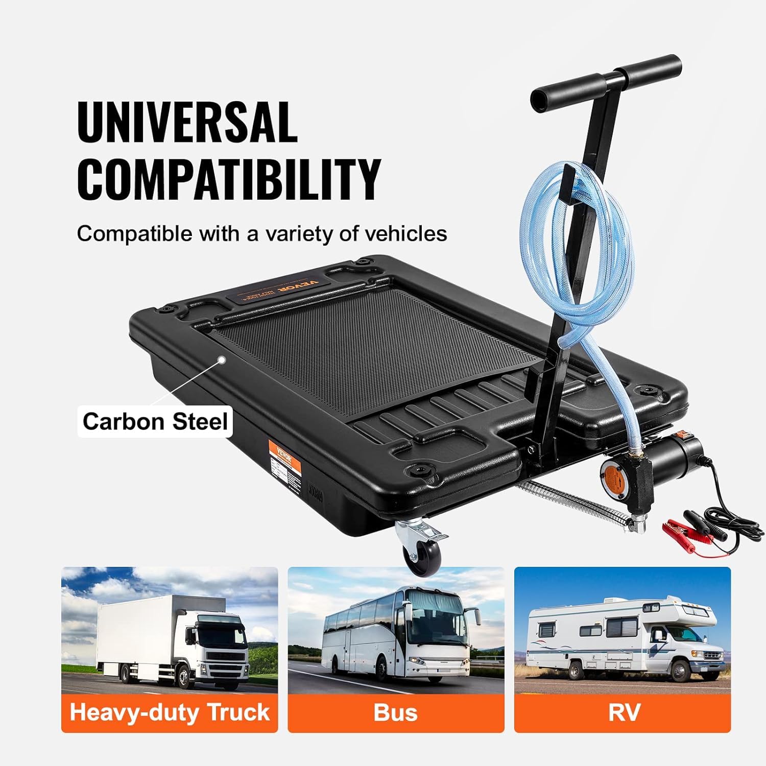 17 Gallon Oil Drain Pan with 180W Electric Pump - 64L Low Profile Oil Change Pan with 8.2' Hose & Swivel Casters for SUV, Truck, and Car Oil Changes - Perfect for DIY Auto Maintenance and Professional Garage Use
