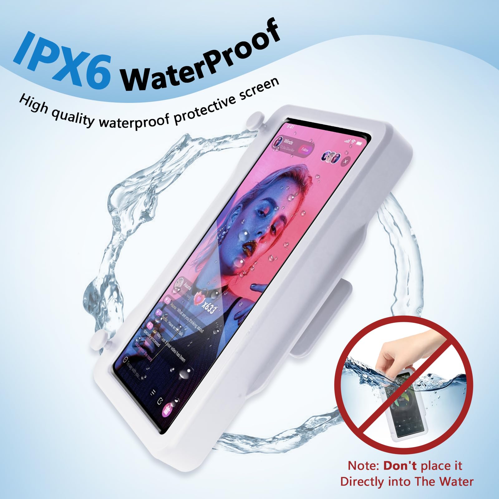 TEKING 360° Rotating Waterproof Shower Phone Holder - Touch Sensitive Screen, Adjustable Wall Mount for Bathroom - Compatible with iPhone 14/13/12, Samsung Galaxy S23/S22 (4-7 Inch) - Perfect for Showering, Bathing & Kitchen Use (White)