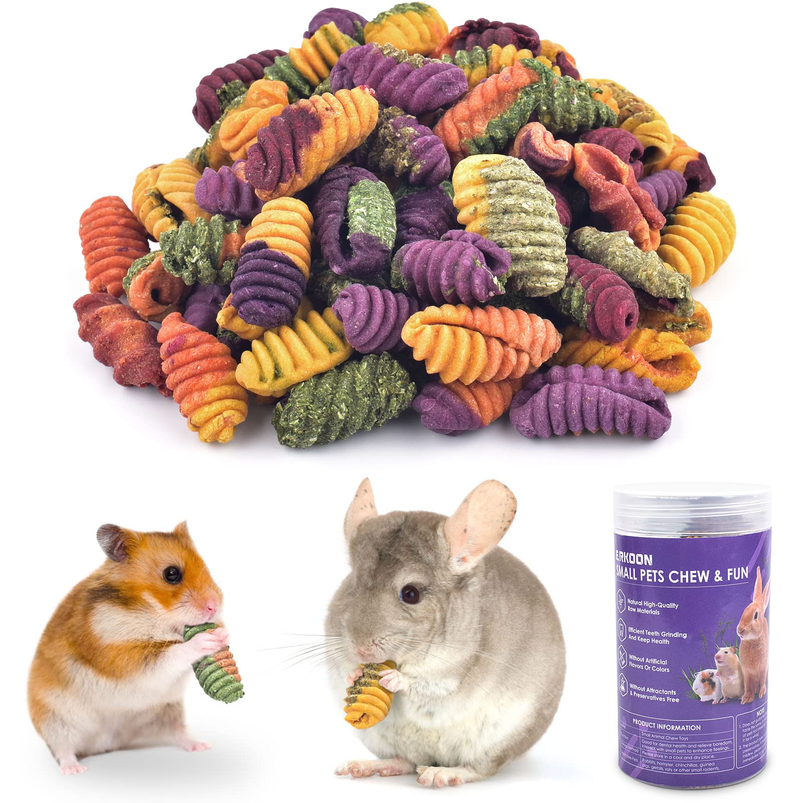 ERKOON Small Chinchilla Treats & Chew Toys for Dental Health - Natural Wooden Chews for Rabbits, Guinea Pigs, Gerbils, Rats & Dwarf Hamsters - Perfect Cage Accessories for Small Pets' Teeth Care & Playtime