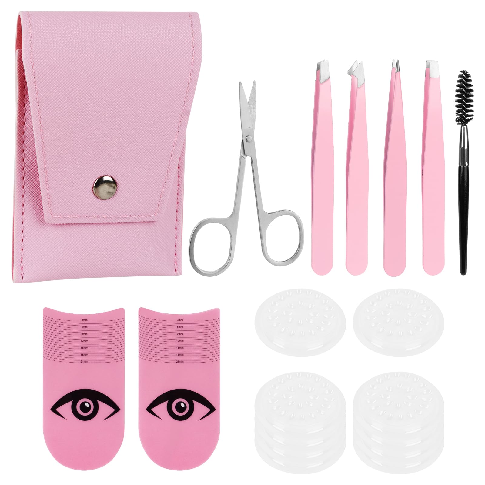 Premium Tweezers Set for Eyelash Extensions - Professional False Eyelash Glue Holders & Pink Eyelash Ruler for Precise Measuring - Ideal for Salon, Home Use & DIY Lash Artists
