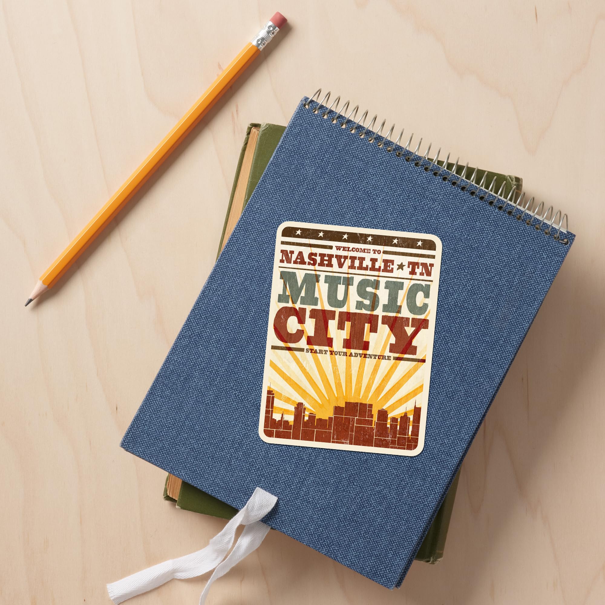 Nashville Tennessee Die Cut Vinyl Stickers - 3 to 6 Inch Waterproof Decals with Sunburst Design for Cars, Laptops, Water Bottles & Coolers | Perfect for Travel Lovers, Music Fans & City Pride Decor