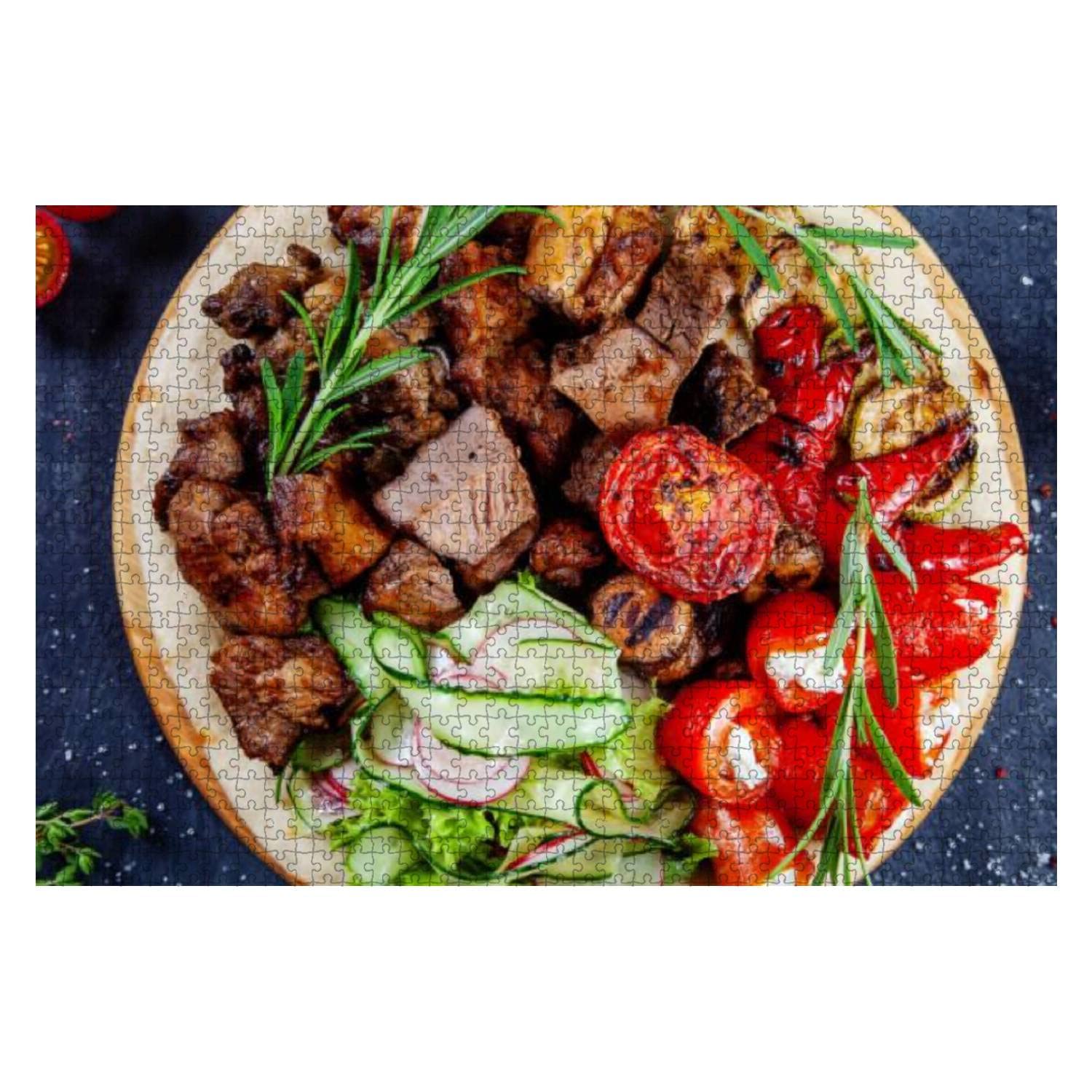 1000 Piece Jigsaw Puzzle for Adults & Kids - Tasty Grilled Meat & Vegetables Georgian Pita Shashlik Close-Up View - Large Interlocking Pieces for Educational Fun | Perfect for Family Game Night, Classroom Activities & Stress Relief