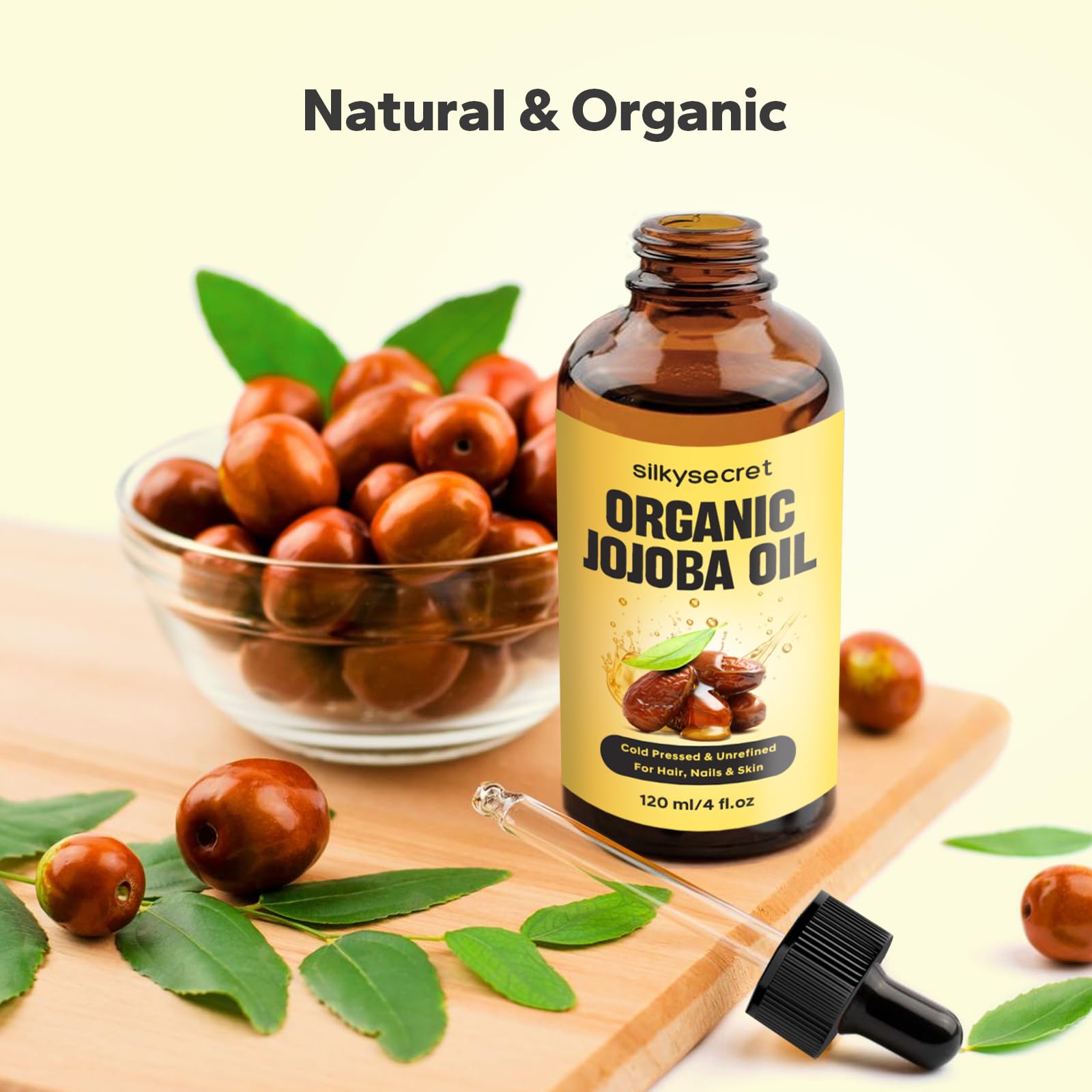Organic Jojoba Oil for Hair Growth & Skin Care - 100% Pure Cold Pressed Natural Moisturizer | Hydrating Face Oil, Scalp Treatment & Massage Oil | Perfect for Dry Skin, Hair Repair & Nail Conditioning