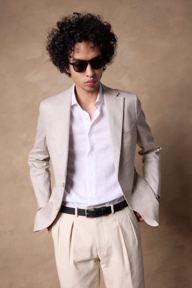 Liam Blazer Jacket for Men - Light Grey Linen Cotton Stretch Slim Fit Blazer - Perfect for Business Casual, Office Wear & Special Occasions